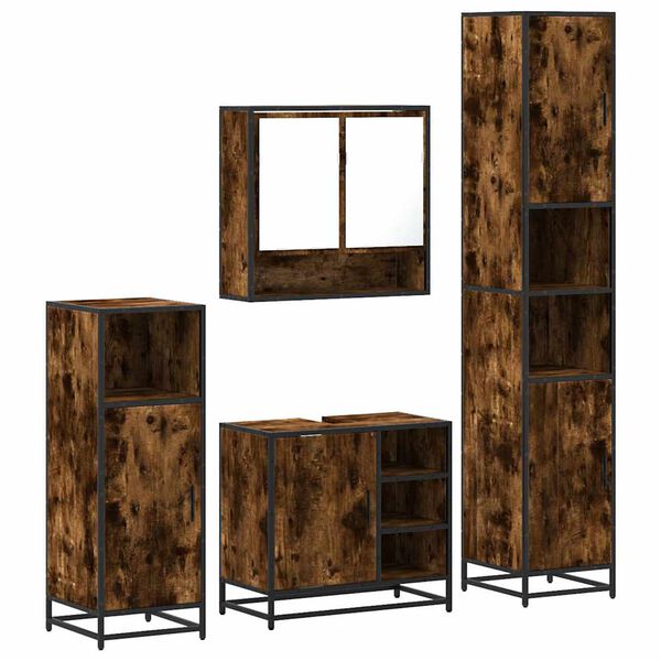 vidaXL Bathroom Furniture Set Smoked Oak Engineered wood, metal Large