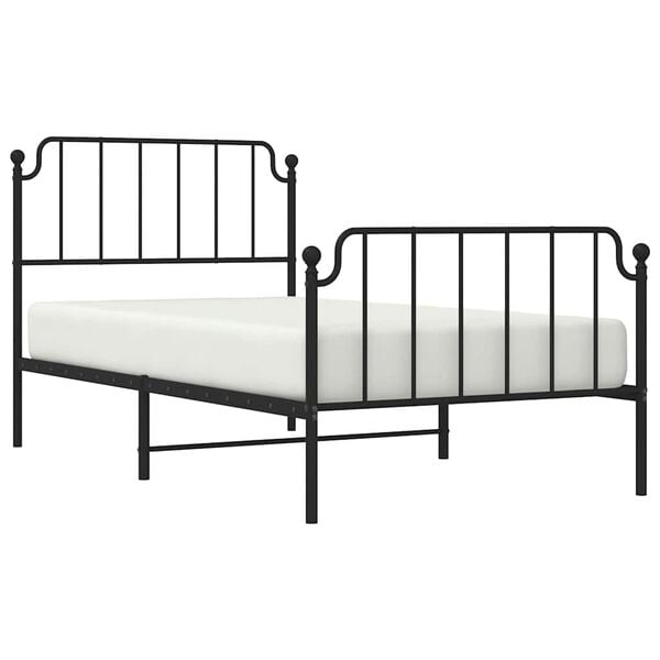 vidaXL Bed Frame Black Powder-Coated Steel Twin Bed Frame Rectangular