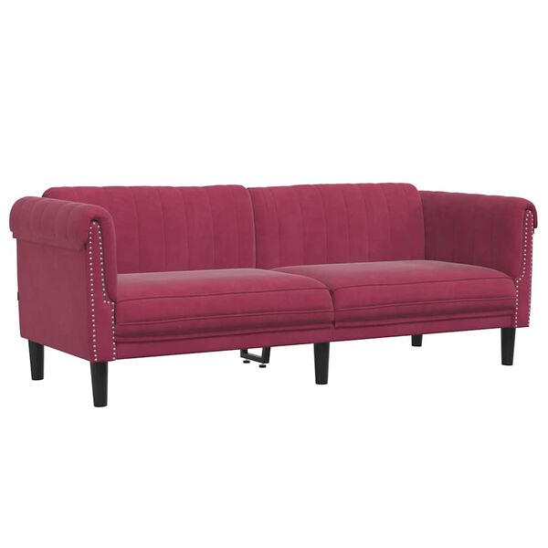 vidaXL Sofa Wine Red Velvet (100% polyester), plywood, solid wood 3-Seater