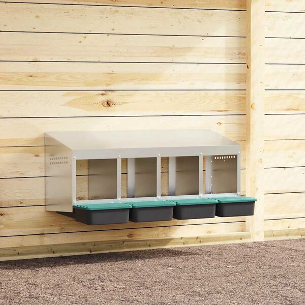 vidaXL Chicken Nesting Box 4 Compartments Wall-Mounted Galvanised Steel