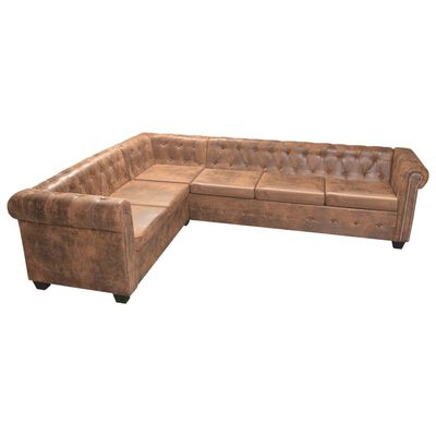 vidaXL Chesterfield Corner Sofa 6-Seater Brown Faux Leather