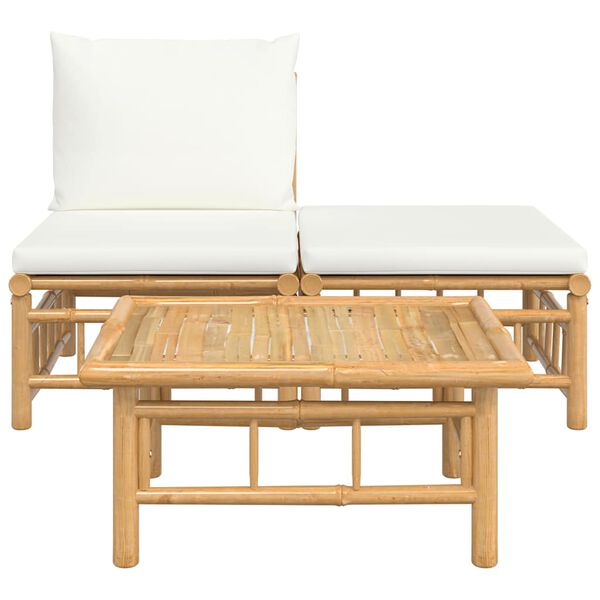 vidaXL 3 Piece Patio Lounge Set with Cream White Cushions Bamboo