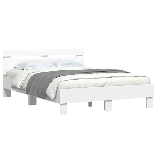 vidaXL Bed Frame with LED White 53.94 x 74.80 in Engineered Wood