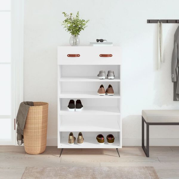 vidaXL Shoe Cabinet White Engineered wood, iron, faux leather Standard