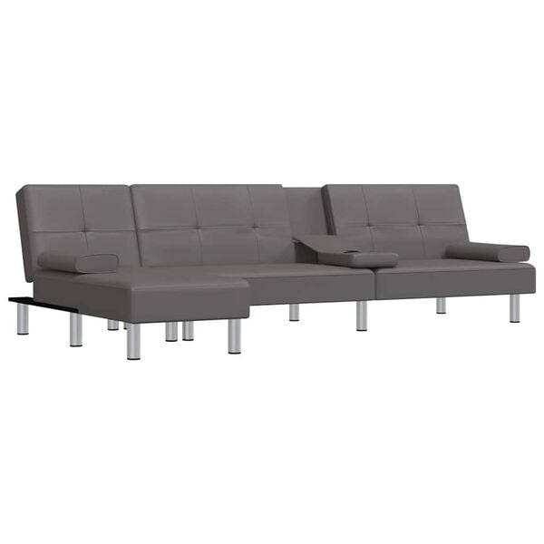 vidaXL L-shaped Sofa Bed Grey Faux leather, plywood, metal Large