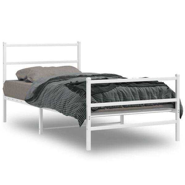 vidaXL Bed Frame White Powder-coated steel Twin Bed Frame Rectangular