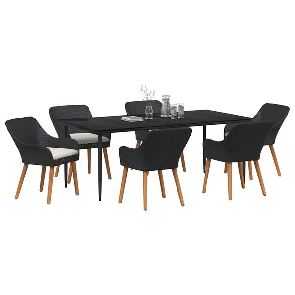 vidaXL Garden Dining Set with Cushion 7 pcs Black Poly Rattan