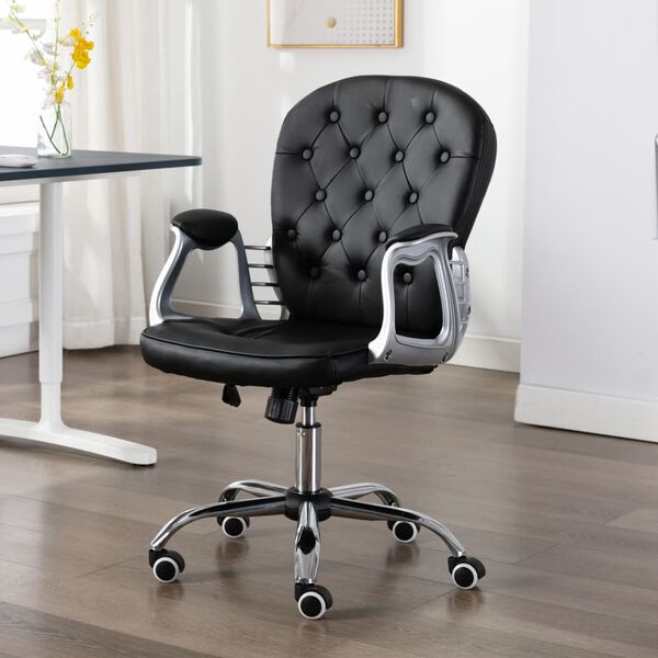 vidaXL Office Chair Black Faux leather, Iron Standard Swivel