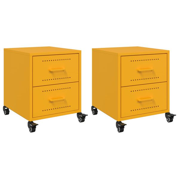 vidaXL Bedside Cabinet Set of 2 Mustard Yellow Cold-rolled steel Medium