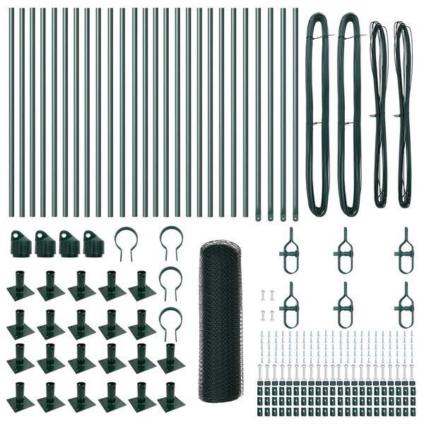 vidaXL Fence with Posts Green 0.4 x 50 m PVC-coated steel
