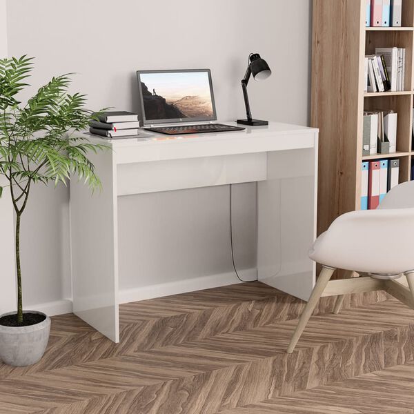 vidaXL Desk High gloss white Engineered wood Compact Sleek Desk