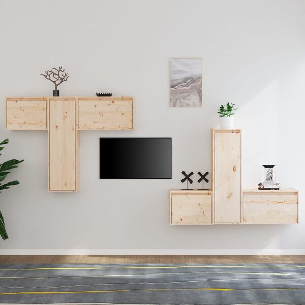 vidaXL TV Cabinet Set of 6 Natural wood Solid pinewood