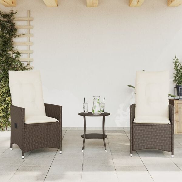 vidaXL 3 Piece Bistro Set with Cushions Brown Poly Rattan