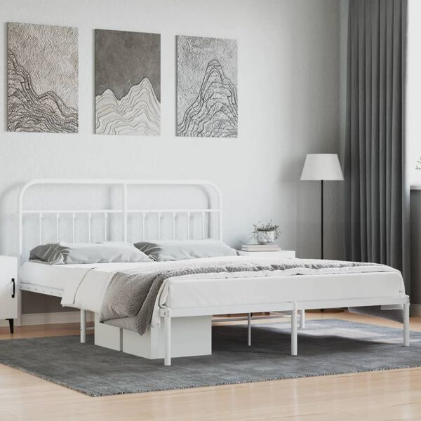 vidaXL Bed Frame White Powder-Coated Steel 70.9x78.7 in Rectangular