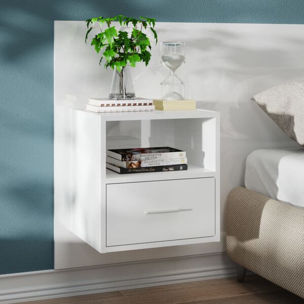 vidaXL Wall-mounted Bedside Cabinet High gloss white Engineered wood
