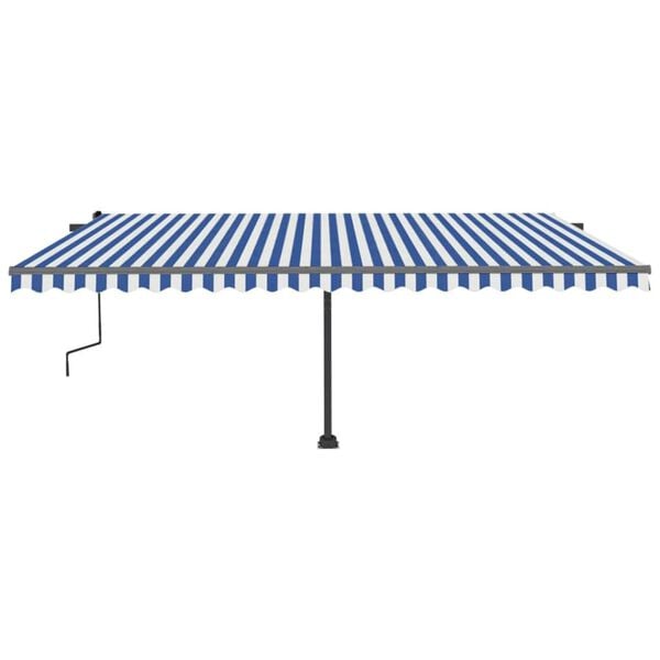 vidaXL Retractable Awning Blue and White Powder-coated aluminum Large