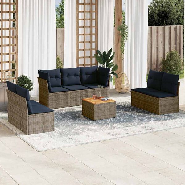 vidaXL 8 Piece Patio Sofa Set with Cushions Gray Poly Rattan