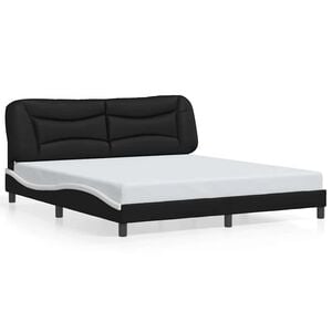 vidaXL Bed Frame without Mattress "Hvar" Black and White 72"x83.9"Faux Leather