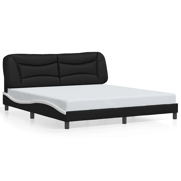 vidaXL Bed Frame without Mattress "Hvar" Black and White 72"x83.9"Faux Leather