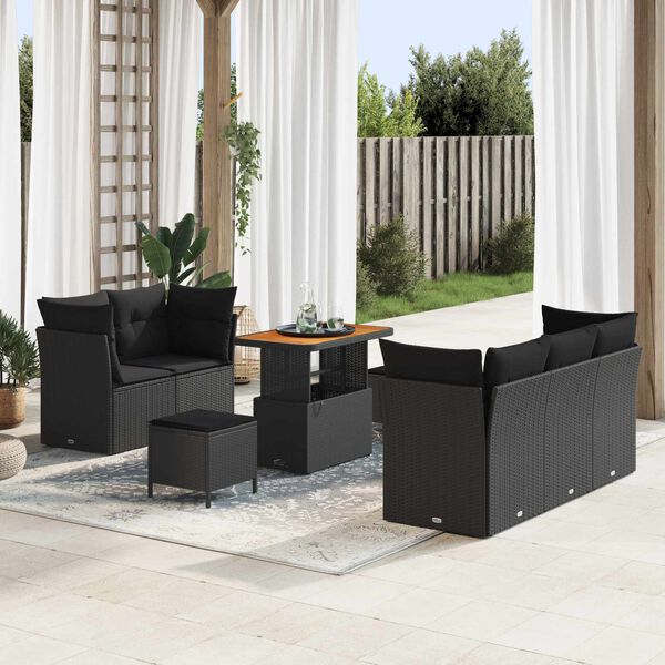 vidaXL Garden Sofa Set with Cushion 8 pcs Black Poly Rattan