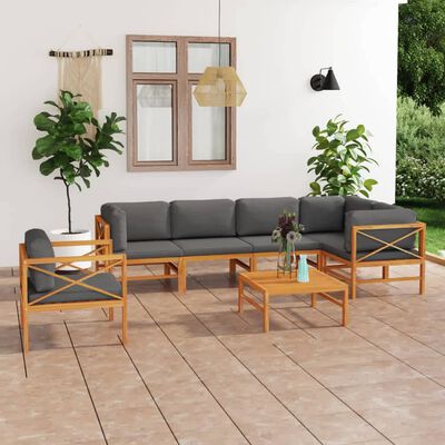 vidaXL 7 Piece Patio Lounge Set with Gray Cushions Solid Wood Teak