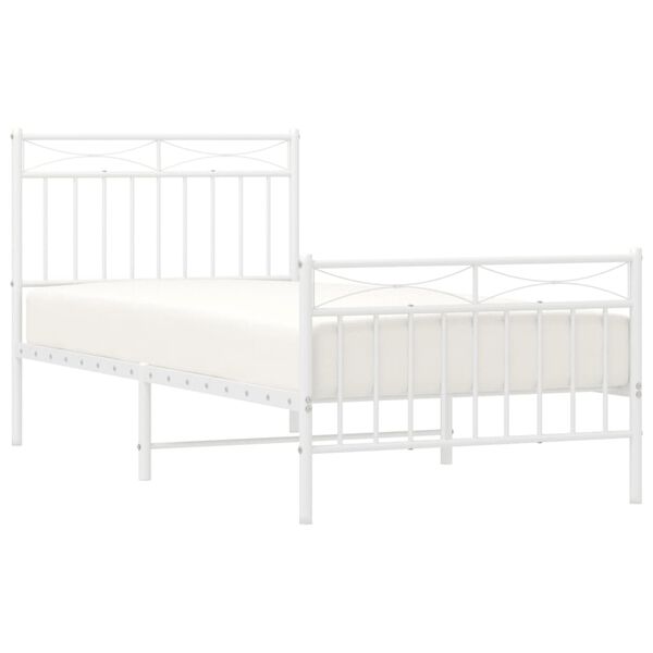 vidaXL Bed Frame White Powder-Coated Steel Twin Bed Frame Rectangular