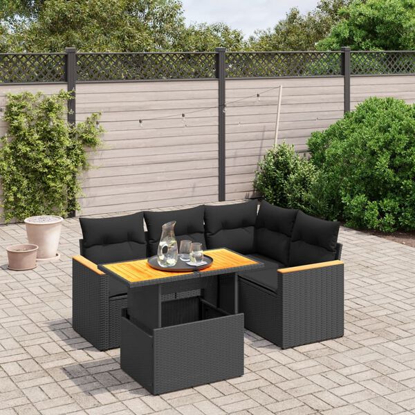 vidaXL Garden Sofa Set Black PE Rattan 5 Piece Sofa Set