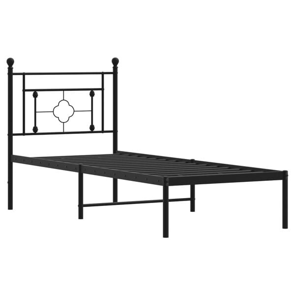 vidaXL Bed Frame Black Powder-Coated Steel Twin Bed Frame Rectangular