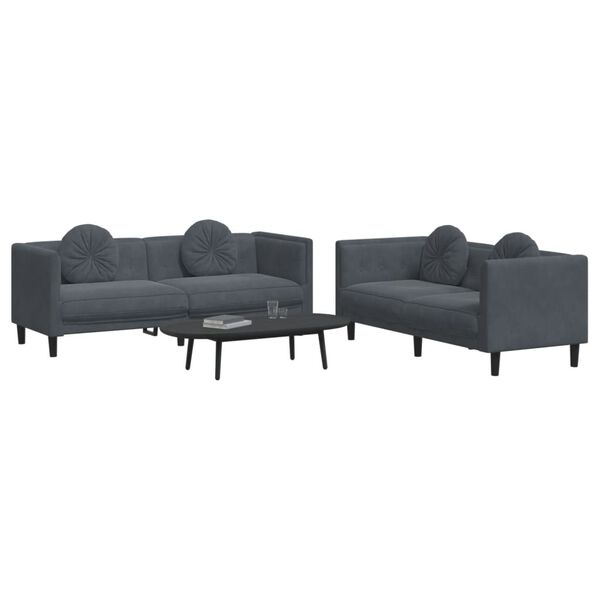 vidaXL Sofa Set Dark Gray Velvet (100% polyester), plywood, solid wood