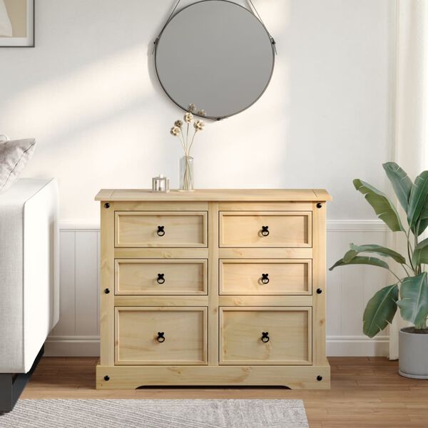 vidaXL Chest Of Drawers Honey Solid pine wood, engineered wood, metal