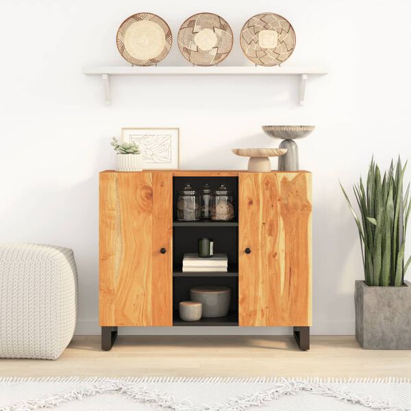 vidaXL Sideboard Natural wood with black accents Solid acacia wood with iron