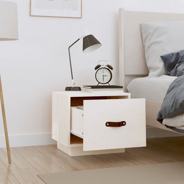 vidaXL Bedside Cabinet White Solid pine wood, faux leather Small