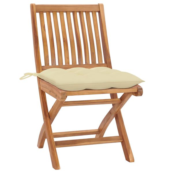 vidaXL Garden Chair Set of 6 Cream White Teak Wood Medium Foldable