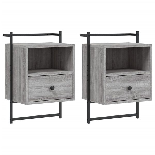 vidaXL Bedside Cabinet Set of 2 Grey Sonoma Engineered wood, Metal
