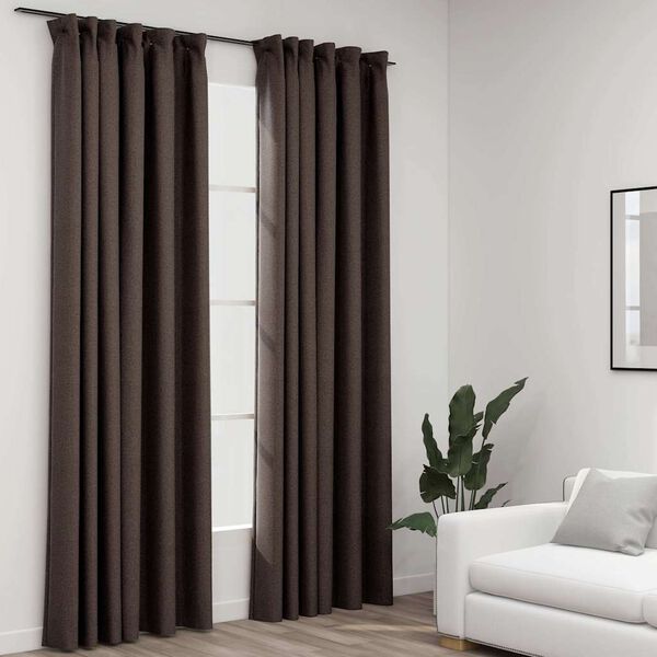vidaXL Linen-Look Blackout Curtains with Hooks 2 pcs Taupe 55.1x96.5"
