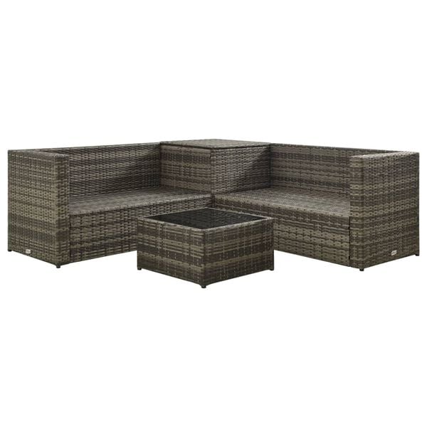 vidaXL Garden Sofa Set Grey PE rattan, powder-coated steel, fabric Medium