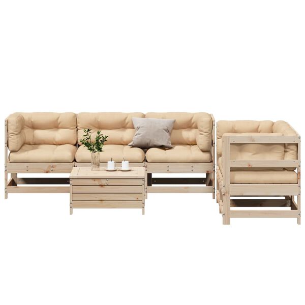 vidaXL 6 Piece Patio Lounge Set with Cushions Solid Wood Pine