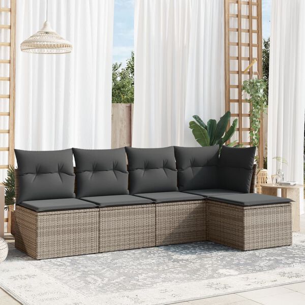 vidaXL Garden Sofa Set Grey PE rattan, powder-coated steel, polyester fabric
