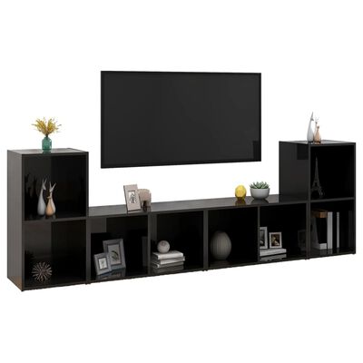 vidaXL TV Cabinets 4 pcs High Gloss Black 28.3"x13.8"x14.4" Engineered Wood
