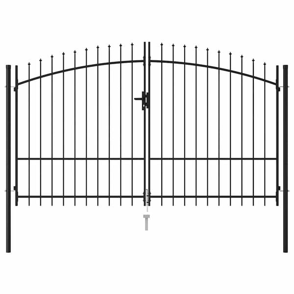 vidaXL Fence Gate Double Door with Spike Top Steel 117.9x88.4" Black