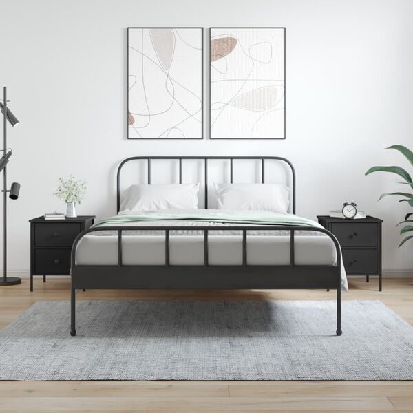 vidaXL Bedside Cabinet Set of 2 Black Engineered wood, iron Compact