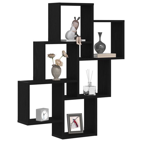 vidaXL Wall Shelf Black Oak 30.71 x 5.91 x 36.22 in Engineered Wood