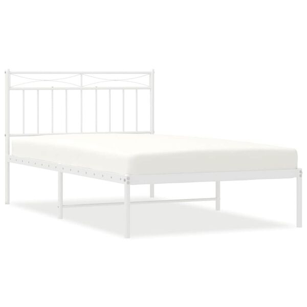 vidaXL Bed Frame White Powder-Coated Steel Twin Bed Frame Rectangular