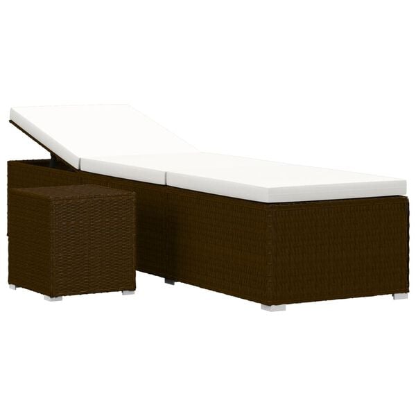 vidaXL Sun Lounger Brown rattan with cream cushion