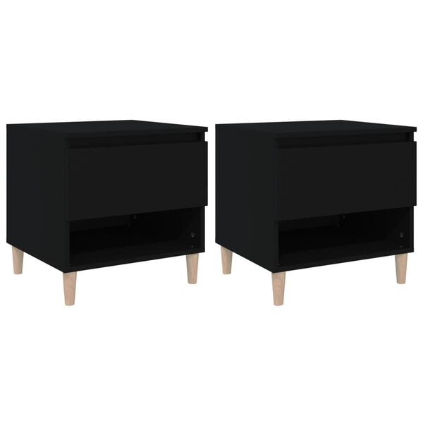 vidaXL Bedside Table Set of 2 Black Engineered wood, solid eucalyptus wood