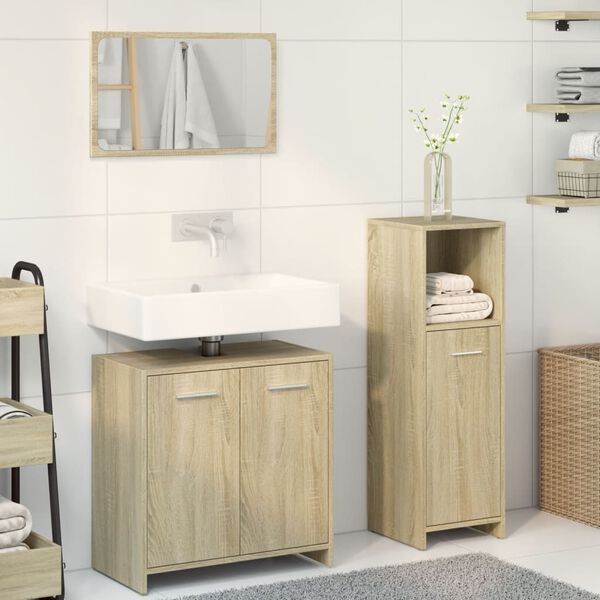 vidaXL Bathroom Furniture Set Sonoma Oak Engineered Wood Medium