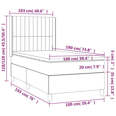 vidaXL Box Spring Bed with Mattress&LED Dark Gray Twin Fabric