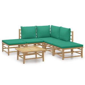 vidaXL Garden Lounge Set Natural Bamboo, Green Cushions Bamboo, Polyester