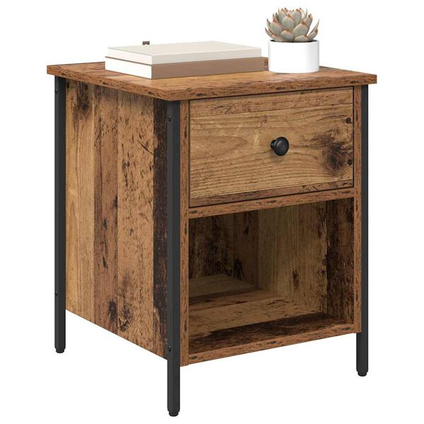 vidaXL Bedside Cabinet with Drawer Old Wood 15.75 x 16.54 x 19.69 in