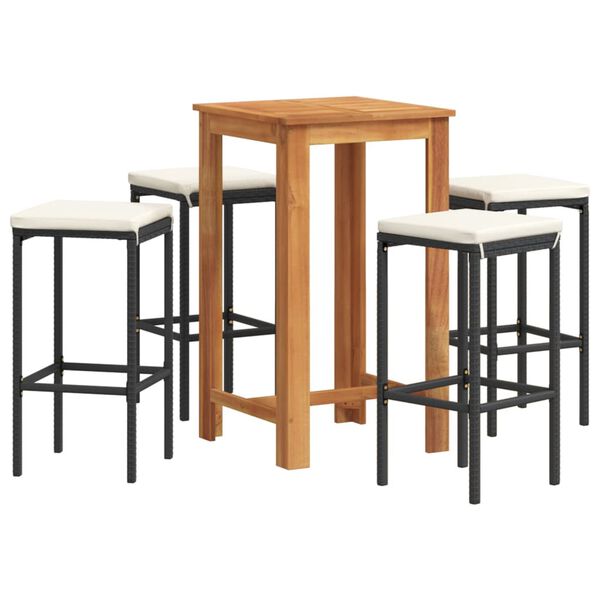 vidaXL Garden Bar Set Black Solid Acacia Wood 5 Piece Set